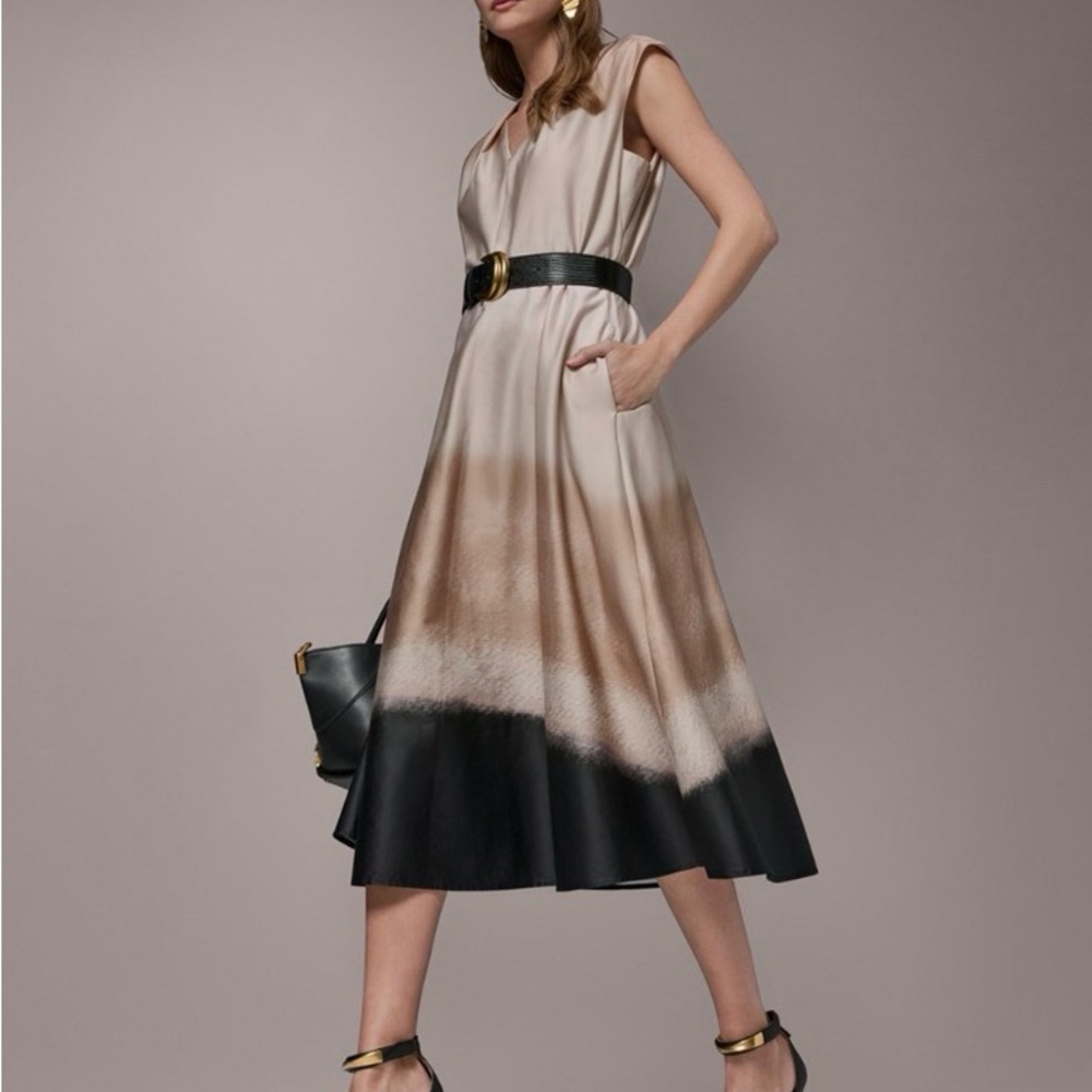 Donna Karan New York Women’s Cream & Black Midi Dress with Belt - Picture 12 of 12